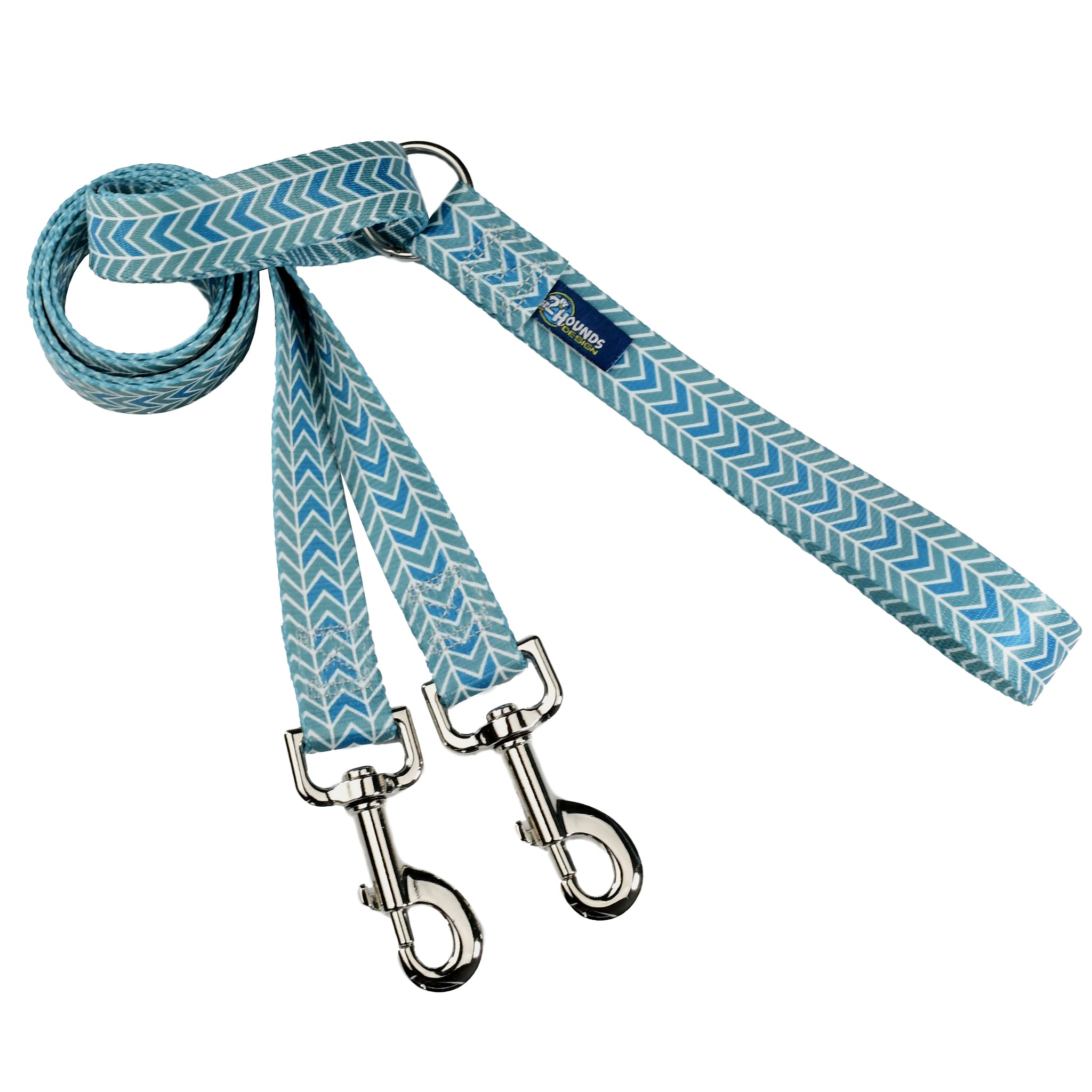 2 Hounds Design blue chevron double connection dog leash with durable hardware for no-pull harness - Earthstyle