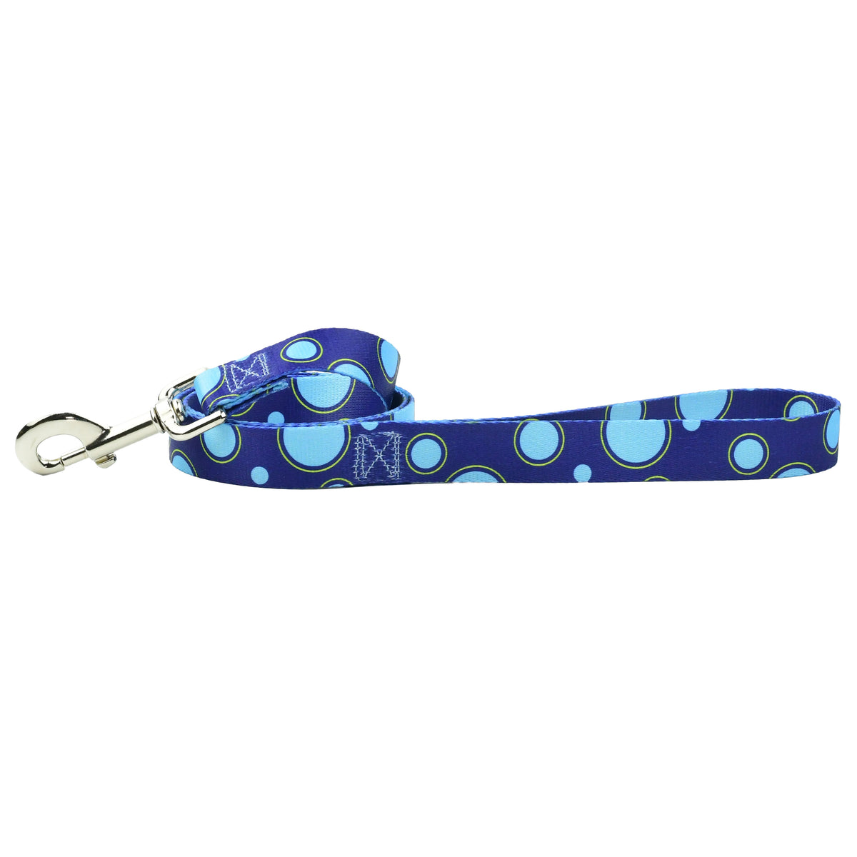 Blue dog leash with light blue bubble pattern by 2 Hounds Design featuring strong metal clip. - Earthstyle