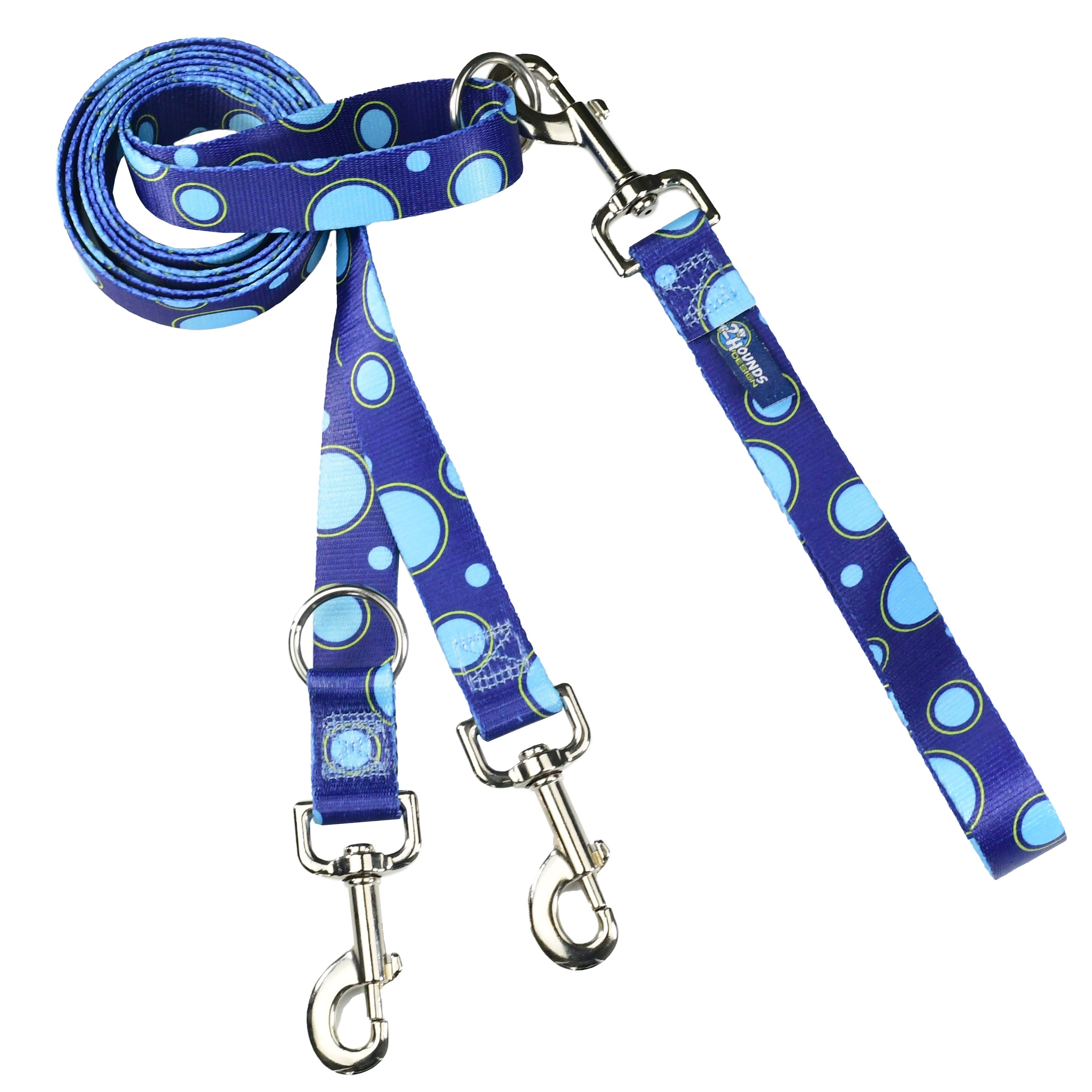 Double connection euro dog leash with blue bubble pattern by 2 Hounds Design - Earthstyle