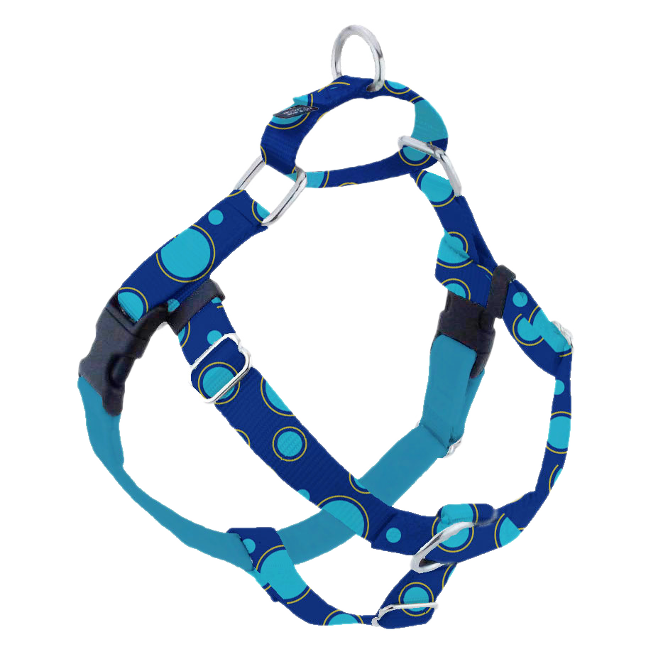 Blue bubble pattern freedom no-pull dog harness with velvet-lined straps and secure metal rings - EarthStyle