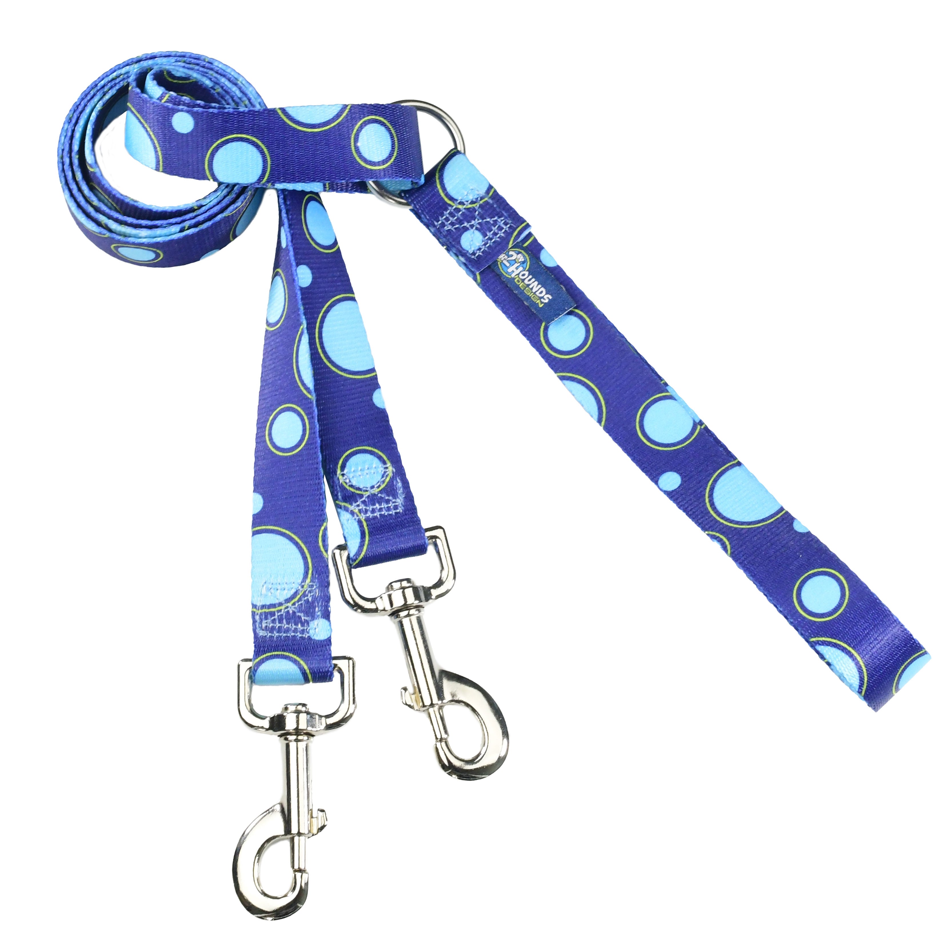 Double connection dog leash with blue bubble pattern by 2 Hounds Design - Earthstyle