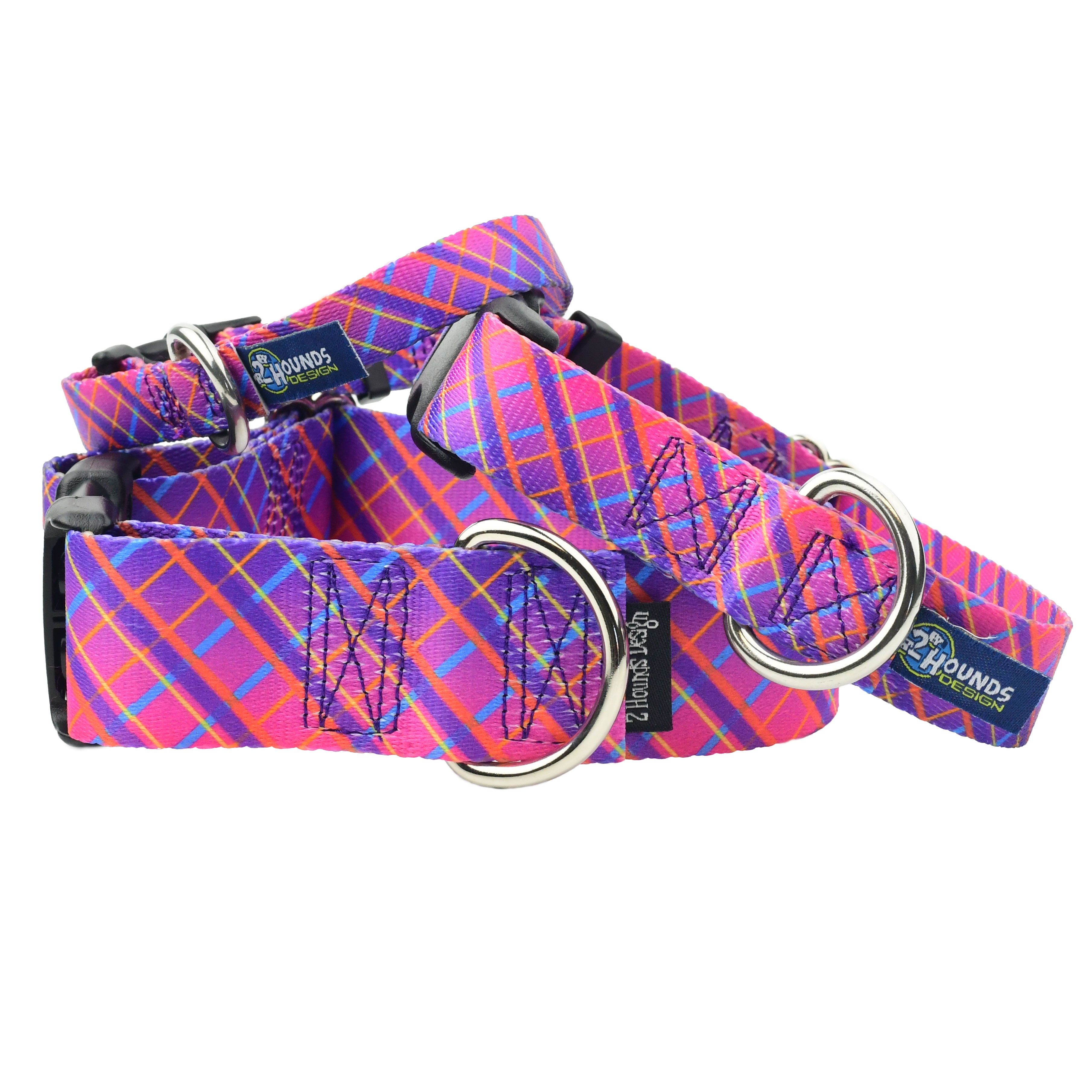 Neon Sunrise Pink Plaid Martingale Dog Collar – EarthStyle - 2