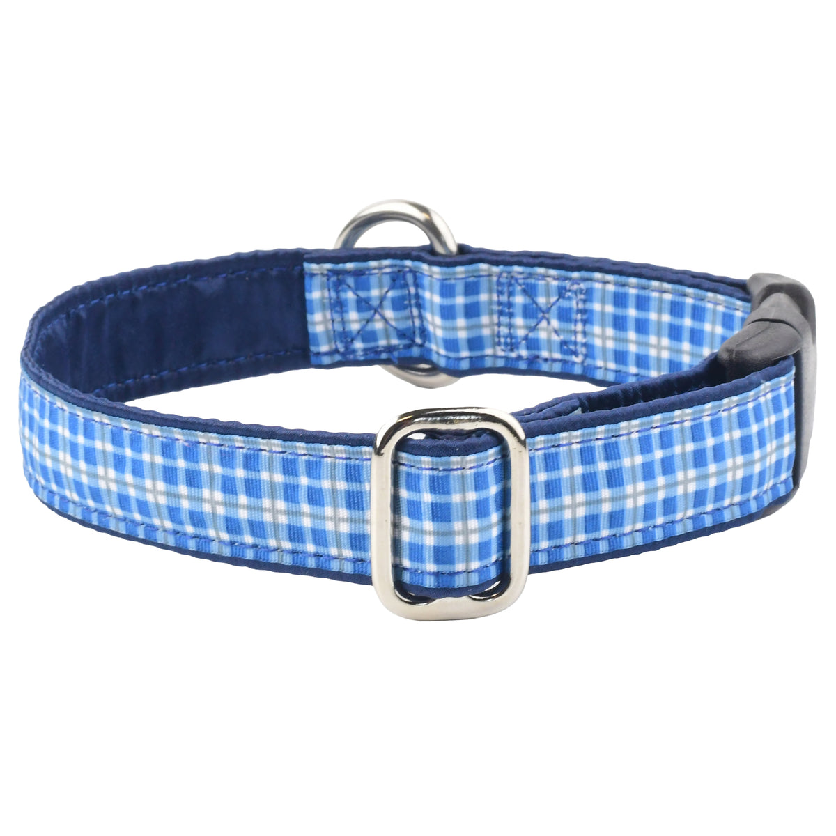 Preppy Plaid Blue - Limited Buckle Martingale Dog Collar