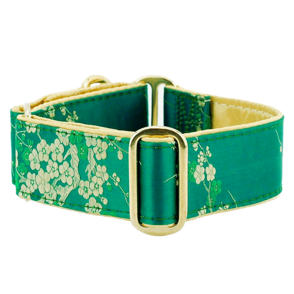 Cherry Blossoms Emerald - Limited Buckle Martingale Dog Collar
