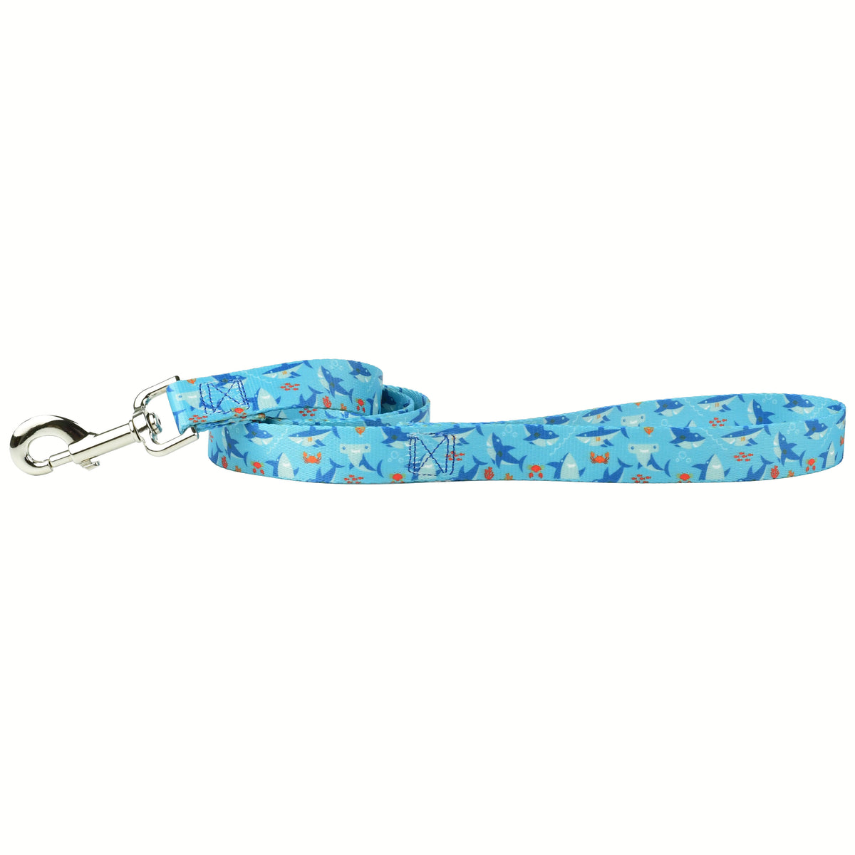 2 Hounds Design dog leash with playful blue shark and ocean print on aqua background - Earthstyle