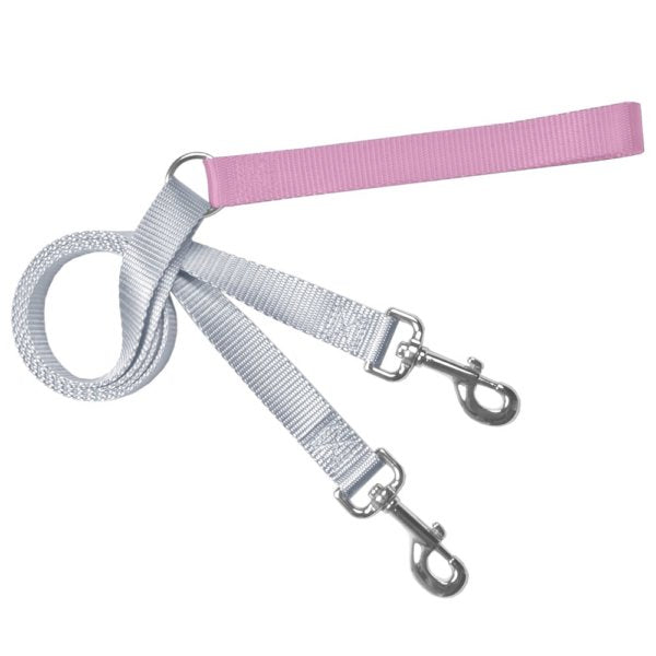 Rose pink and silver training dog leash with adjustable hardware by 2 Hounds Design