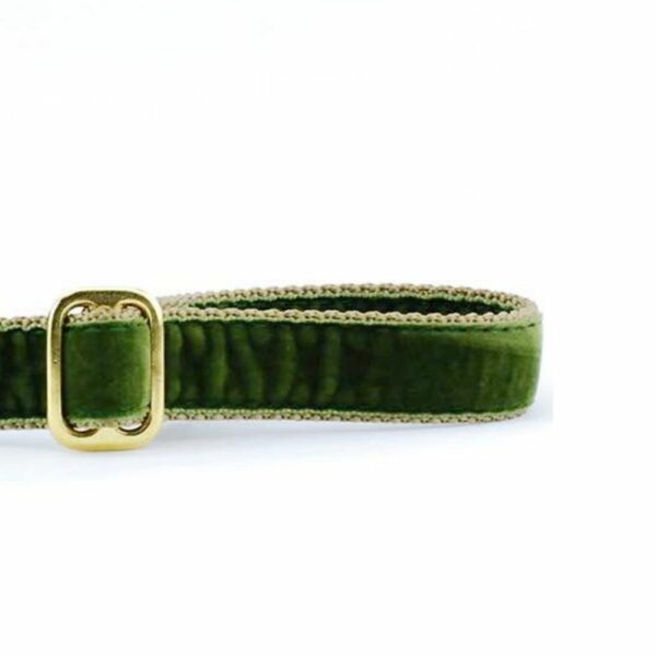Close-up of moss green velvet dog leash handle with adjustable feature by 2 Hounds Design