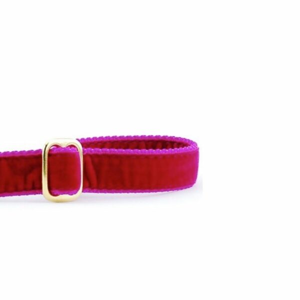 Close-up of raspberry velvet dog leash handle with adjustable feature by 2 Hounds Design