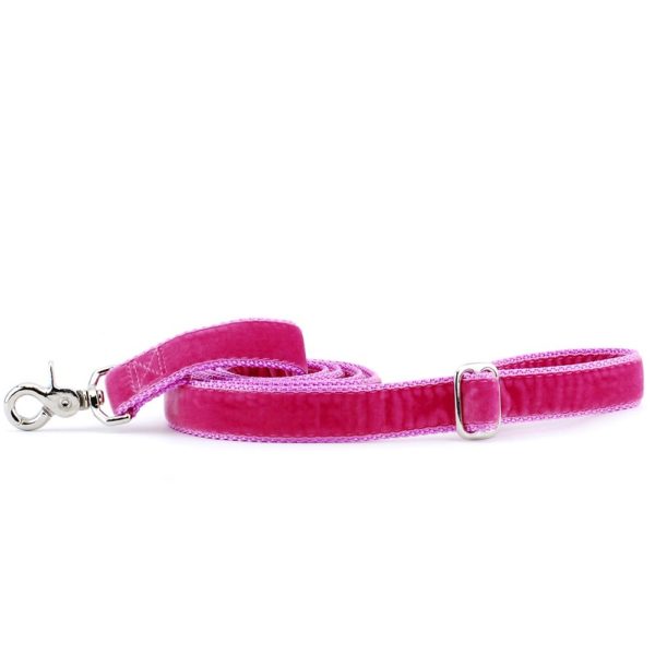 Rose pink velvet dog leash with silver hardware and adjustable buckle by 2 Hounds Design