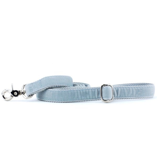 Silver velvet dog leash with silver hardware and adjustable buckle by 2 Hounds Design
