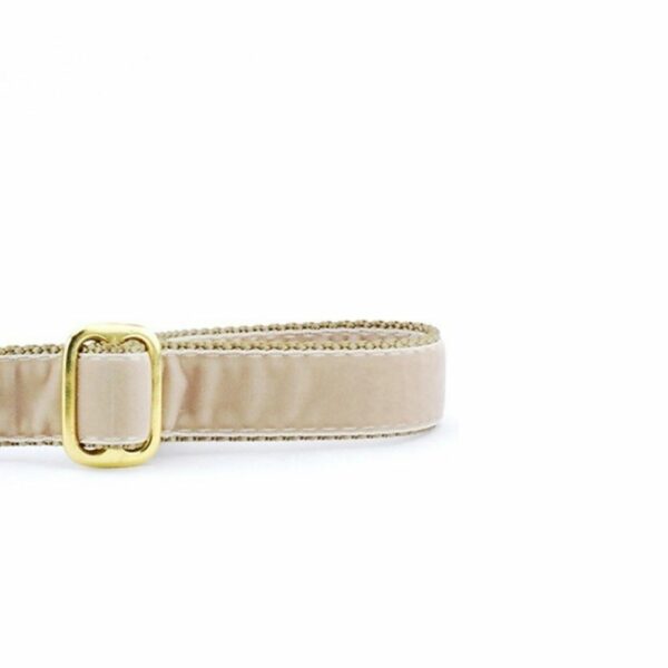 Close-up of tan velvet dog leash handle with adjustable feature by 2 Hounds Design