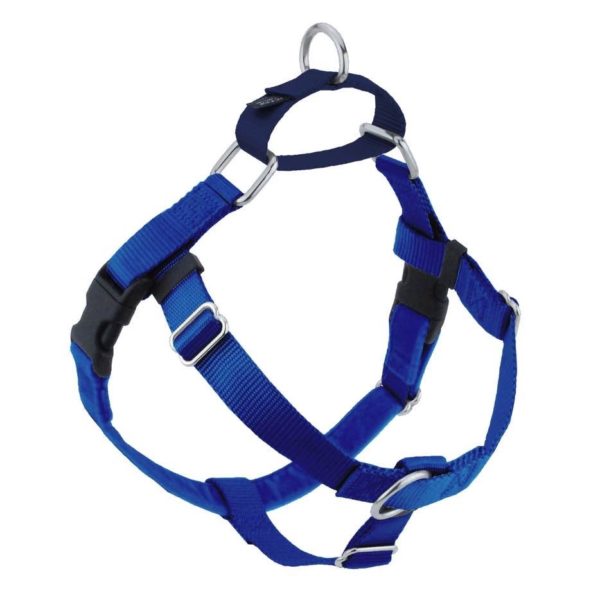 Royal blue no-pull freedom dog harness with double leash attachment points by 2 Hounds Design