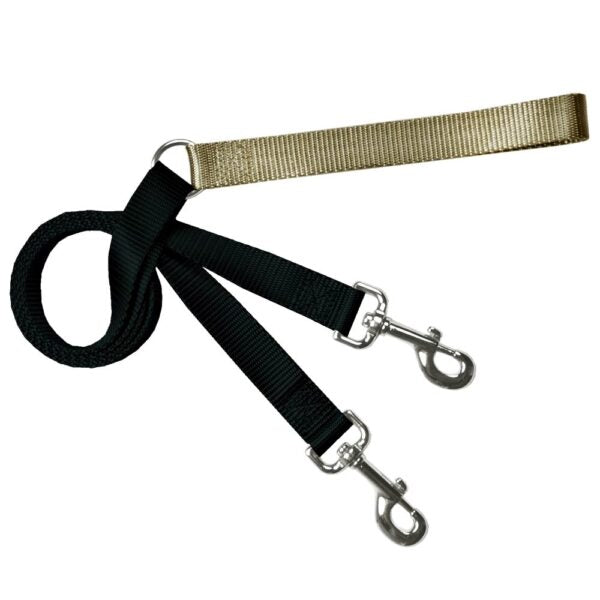 Tan and black training dog leash with adjustable hardware by 2 Hounds Design