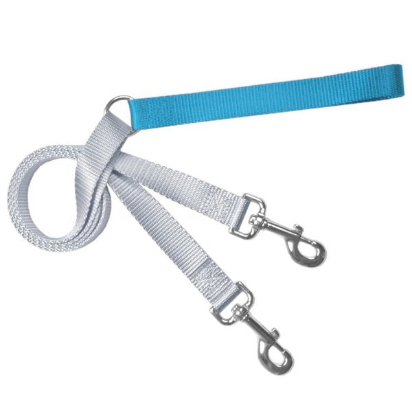 Turquoise and silver training dog leash with adjustable hardware by 2 Hounds Design