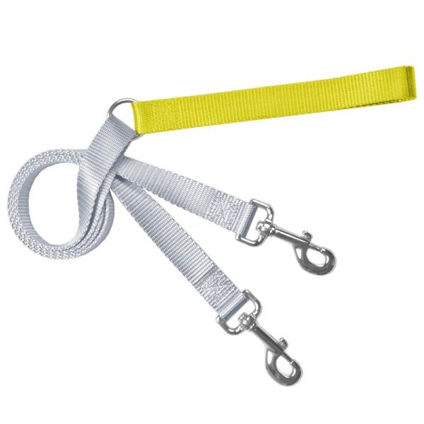 Yellow and silver training dog leash with adjustable hardware by 2 Hounds Design