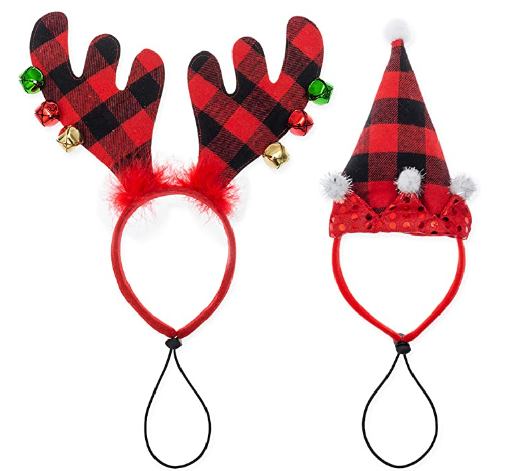 holiday plaid dog headband set of two